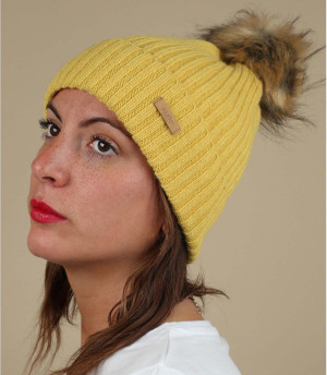 motorkap wol geel kwastje vacht Augusti Beanie yellow